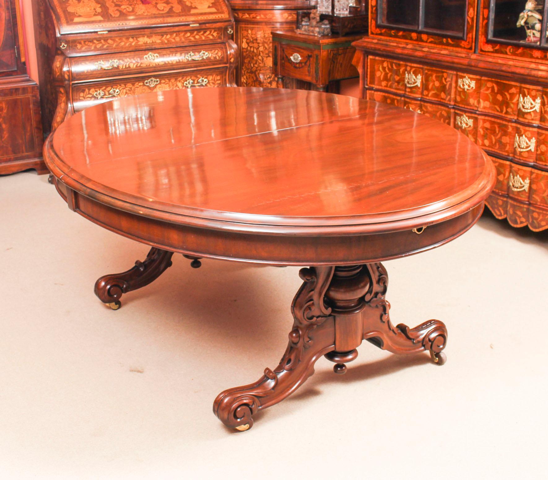 Mid-19th Century Antique Victorian Mahogany Twin Base Dining Table & 10 Chairs 19th Century