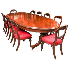 Antique Victorian Mahogany Twin Base Dining Table & 10 Chairs 19th Century