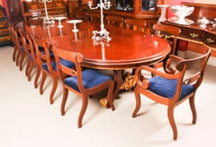 Antique Victorian Mahogany Twin Base Dining Table & 12 Chairs, 19th Century