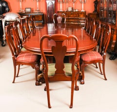 Antique Victorian Mahogany Twin Base Dining Table & 12 Chairs, 19th Century