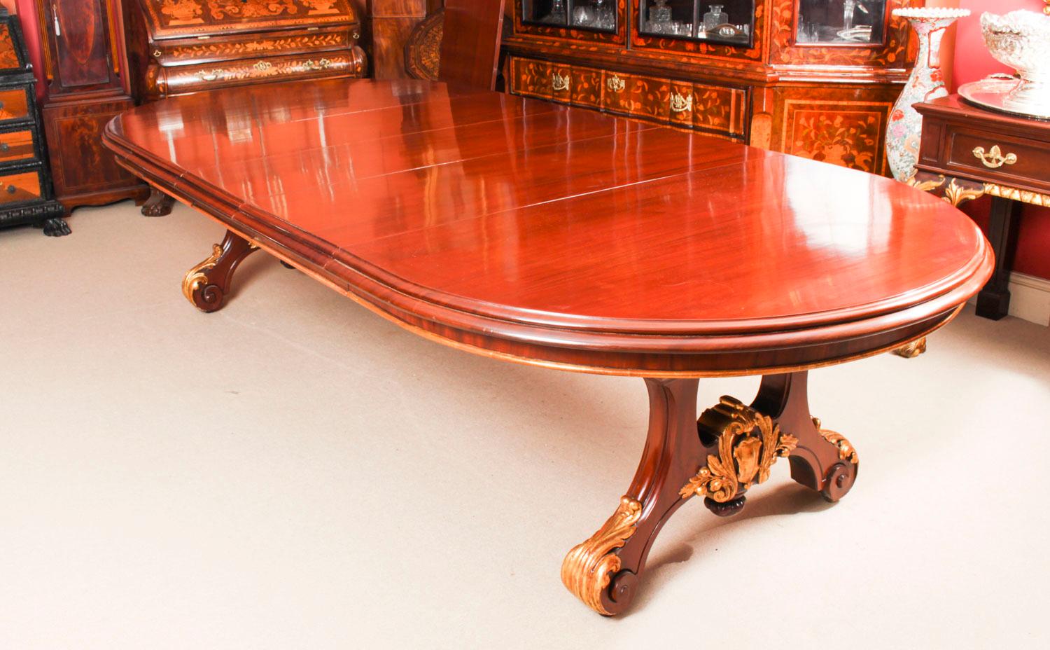 Antique Victorian Mahogany Twin Base Dining Table & 12 Chairs, 19th Century In Good Condition In London, GB