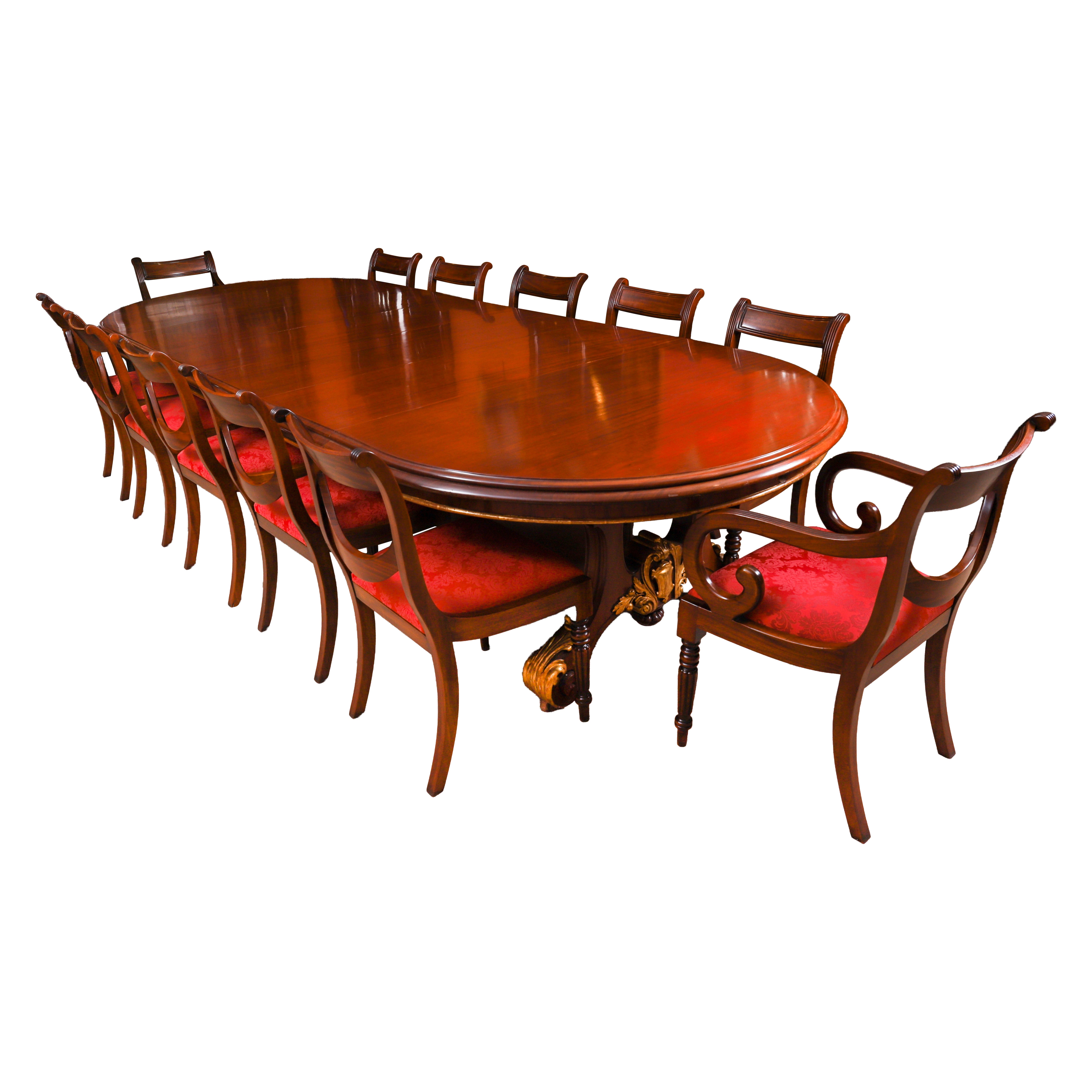 Antique Victorian Mahogany Twin Base Dining Table & 12 chairs 19th Century