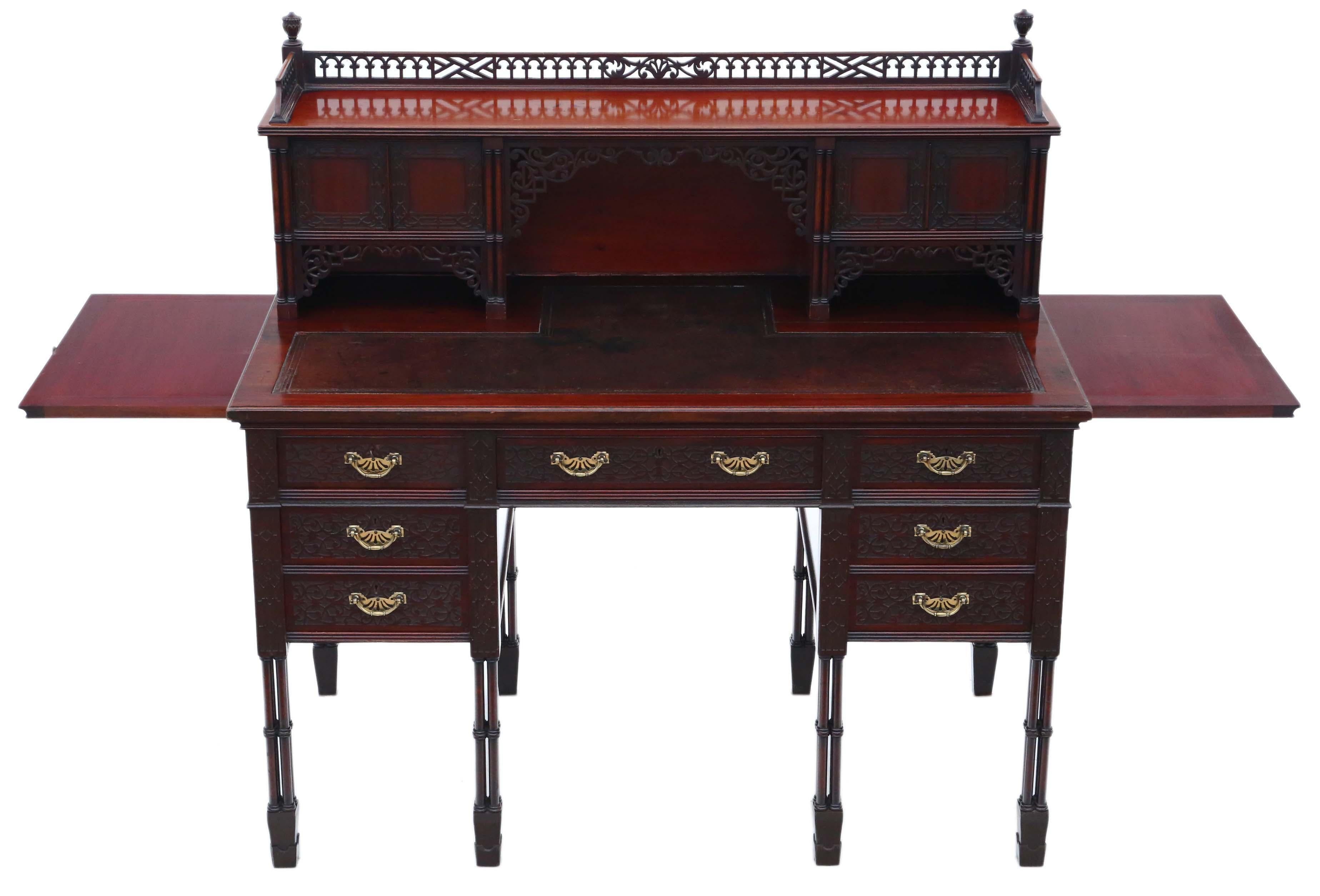 Antique Victorian Mahogany Twin Pedestal Desk Edwards & Roberts For Sale 7