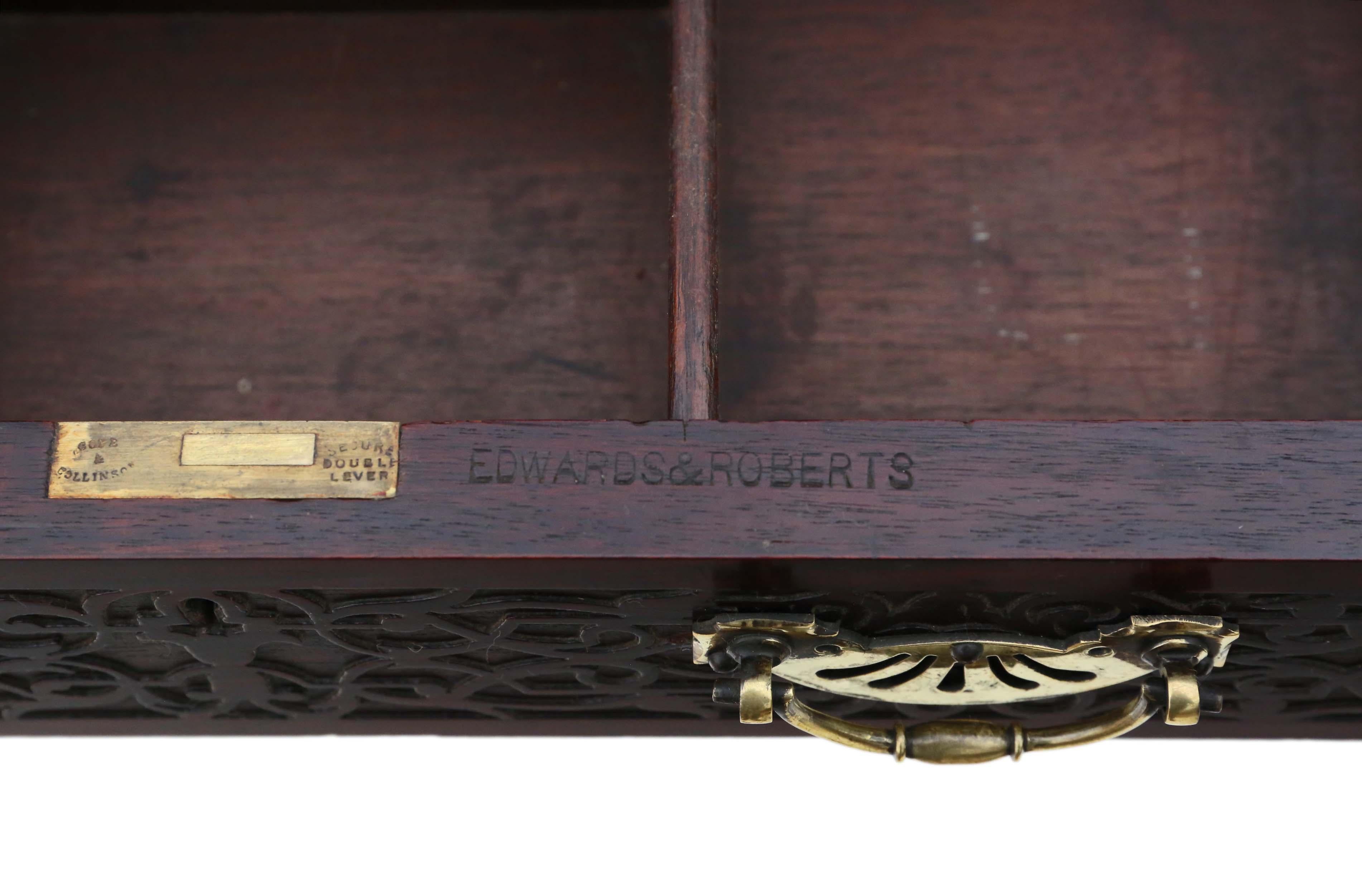 Antique Victorian Mahogany Twin Pedestal Desk Edwards & Roberts For Sale 11