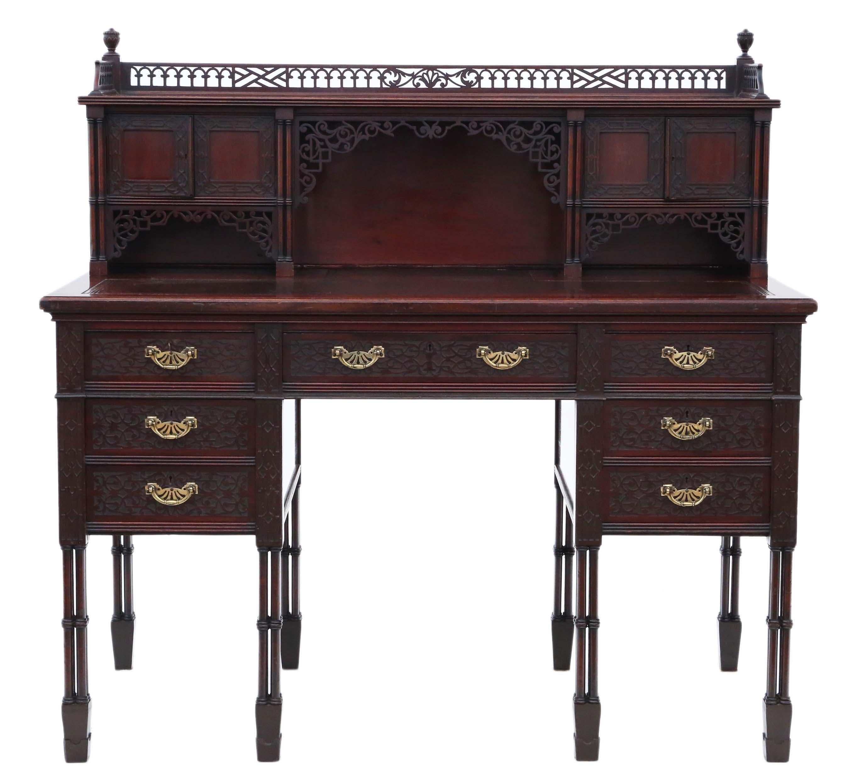Antique Victorian Mahogany Twin Pedestal Desk Edwards & Roberts In Good Condition For Sale In Wisbech, Cambridgeshire
