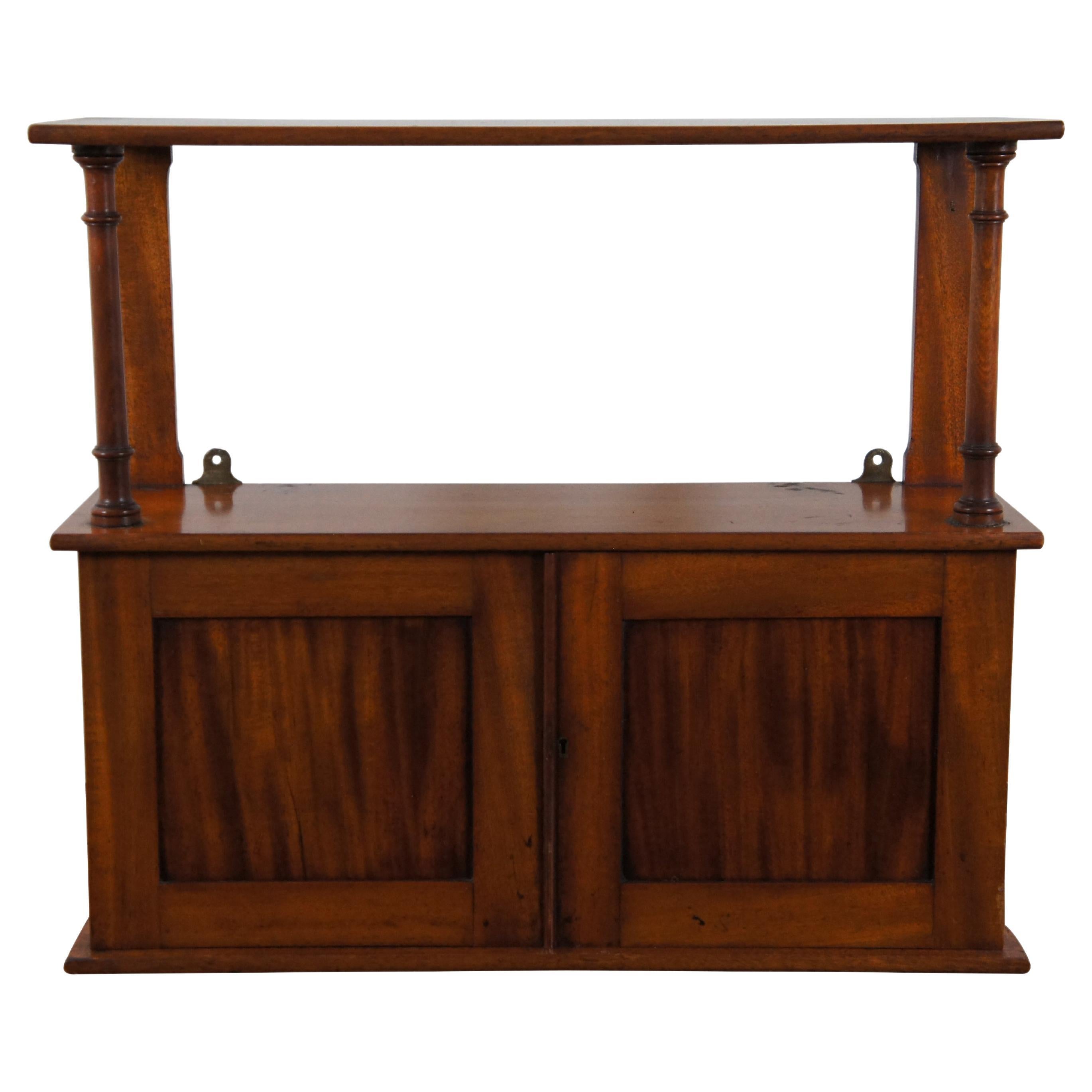 Antique Victorian Mahogany Two Tier Wall Hanging Display Cabinet Shelf 24" For Sale