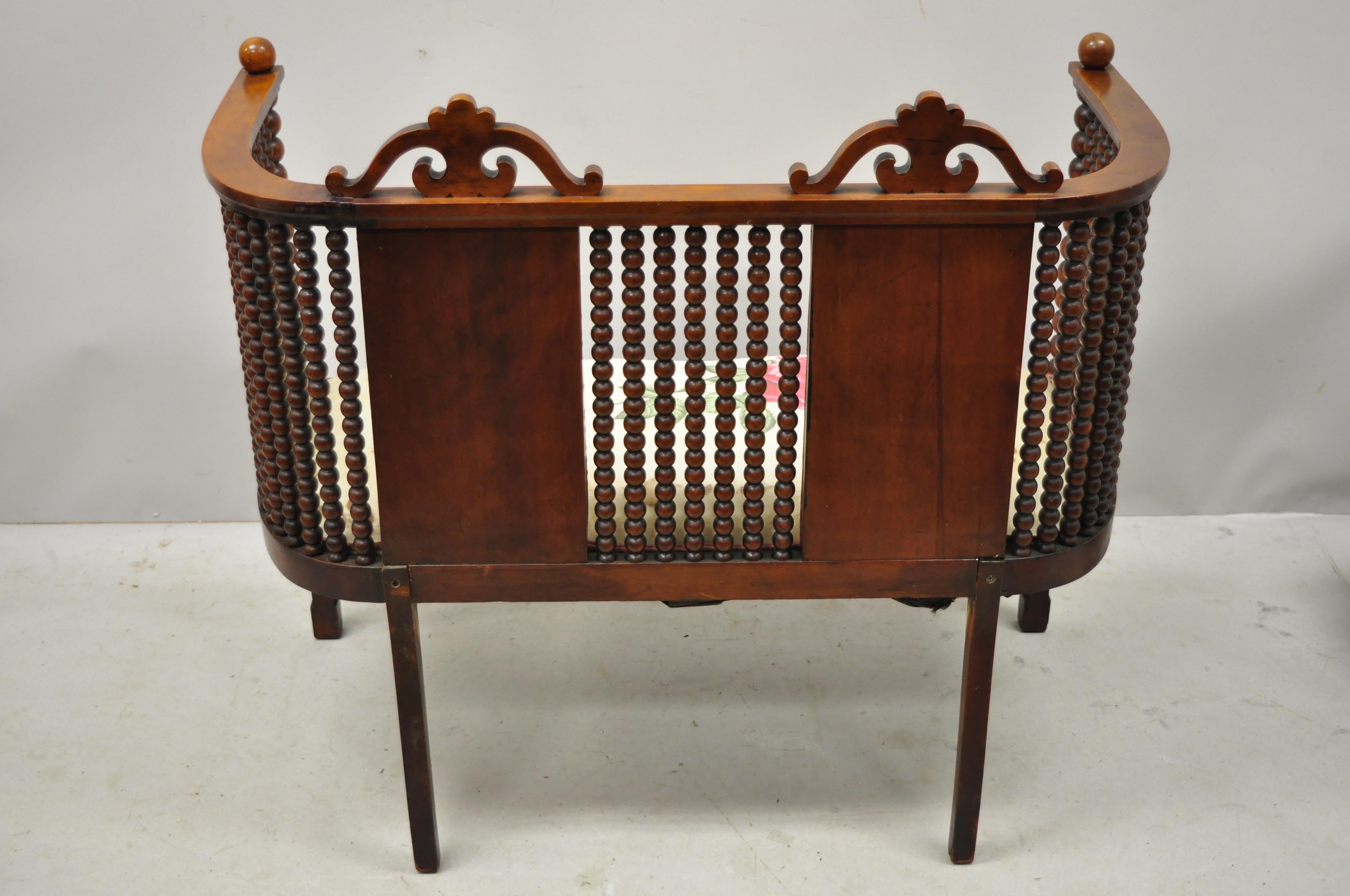 Antique Victorian Mahogany Upholstered Victorian Spool Spindle Bench Loveseat 2