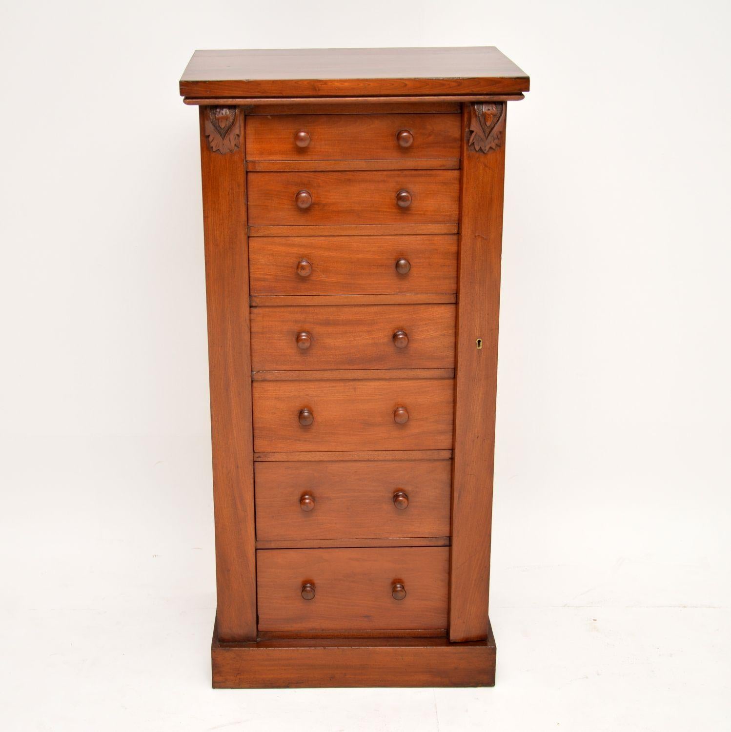 English Antique Victorian Mahogany Wellington Chest of Drawers