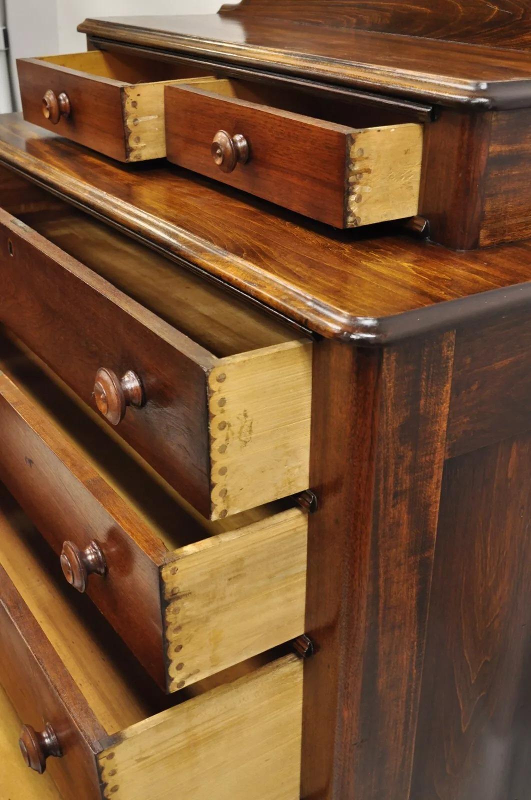 Unknown Antique Victorian Mahogany Wood Step Back Glove Box Chest on Chest Dresser