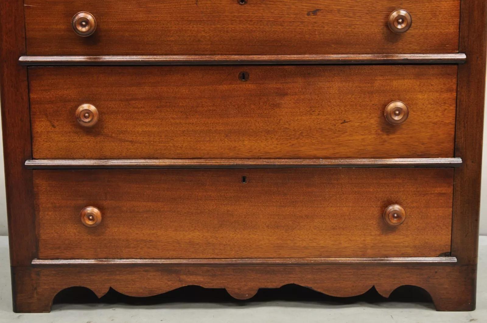 Antique Victorian Mahogany Wood Step Back Glove Box Chest on Chest Dresser In Good Condition In Philadelphia, PA
