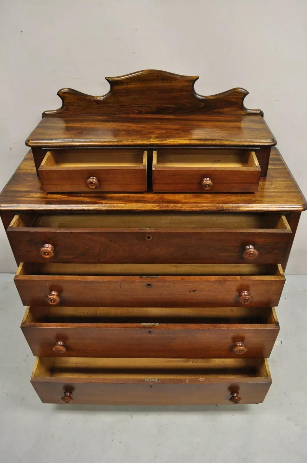 19th Century Antique Victorian Mahogany Wood Step Back Glove Box Chest on Chest Dresser