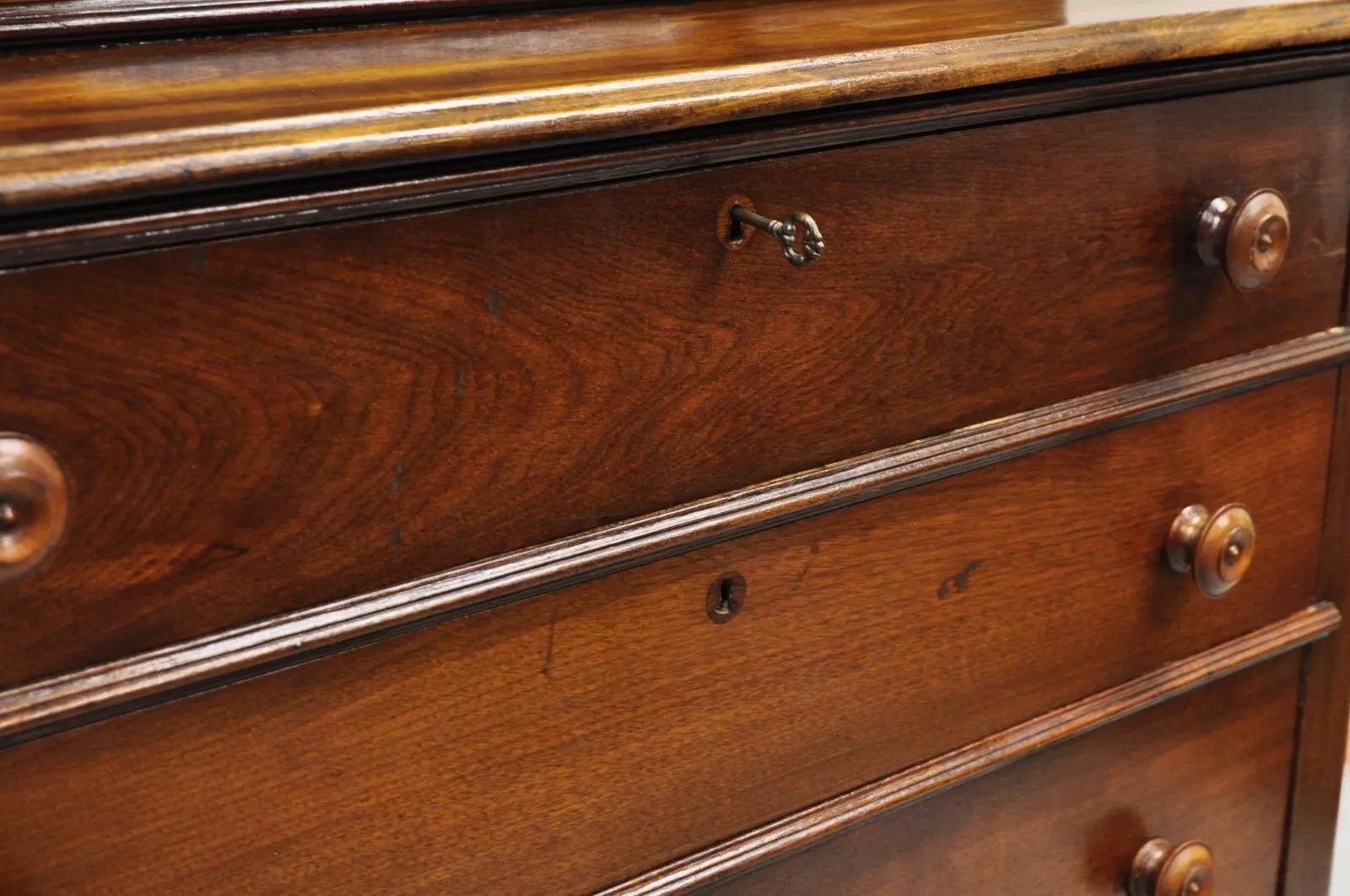 Antique Victorian Mahogany Wood Step Back Glove Box Chest on Chest Dresser 1