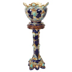Antique Victorian Majolica Jardiniere on Stand 19th Century