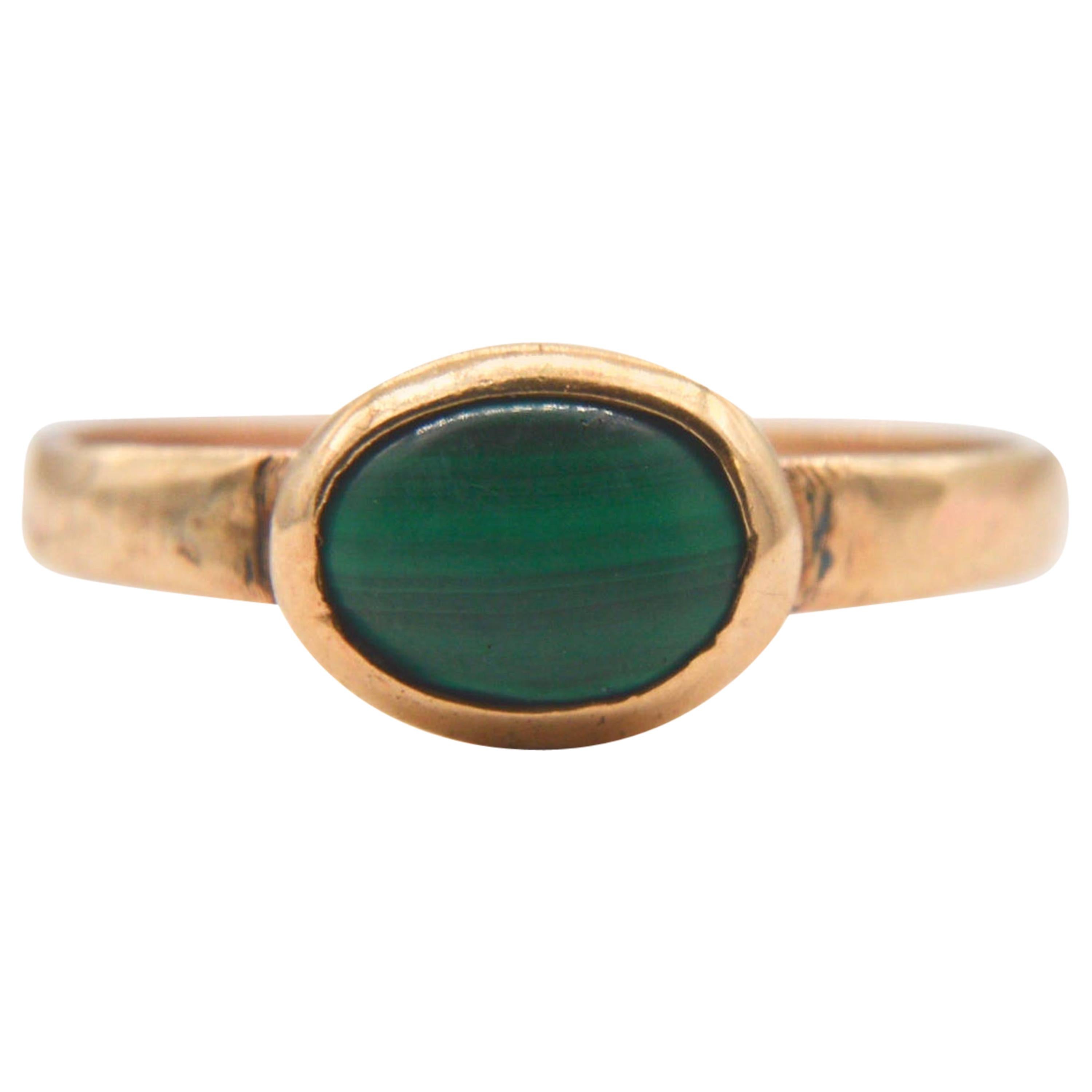 Antique Victorian Malachite 9 Karat Gold Sark Channel Islands Signet Ring