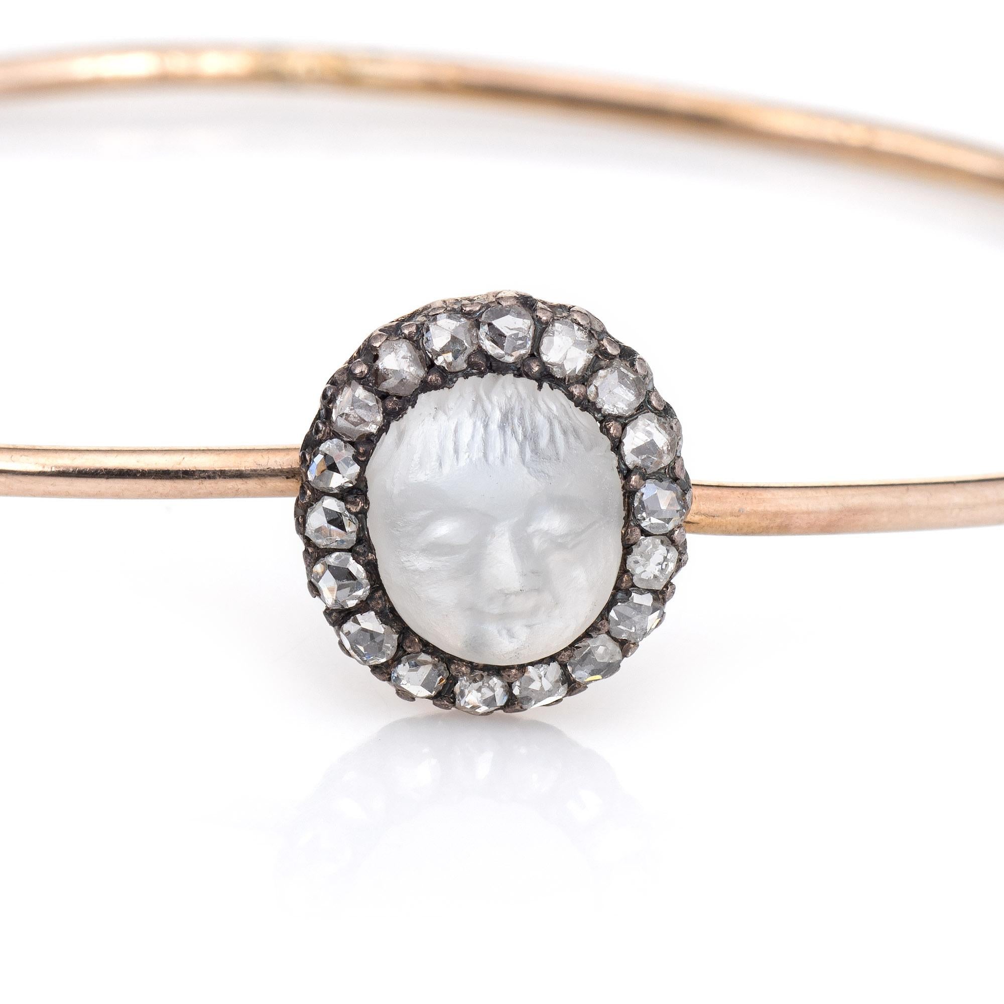Antikes viktorianisches Mann im Mond Mondstein-Diamant-Armband 14k Gold Celestial (Cabochon) im Angebot