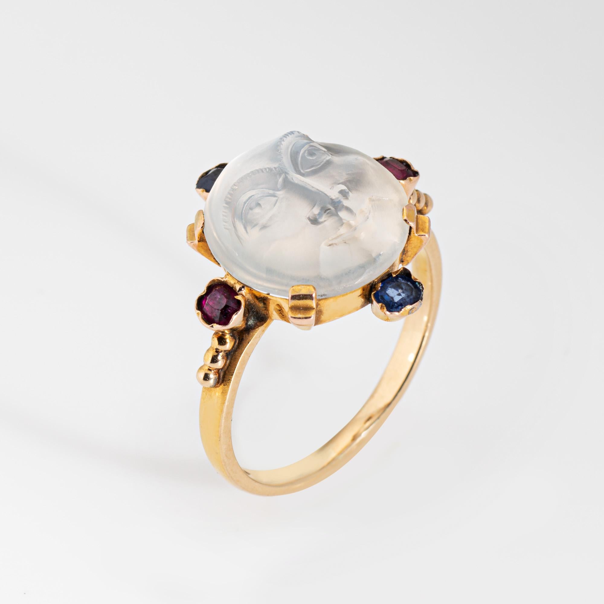 Antike viktorianische Mann im Mond Mondstein Edelstein Ring 14k Gelbgold 6,75 (Viktorianisch) im Angebot