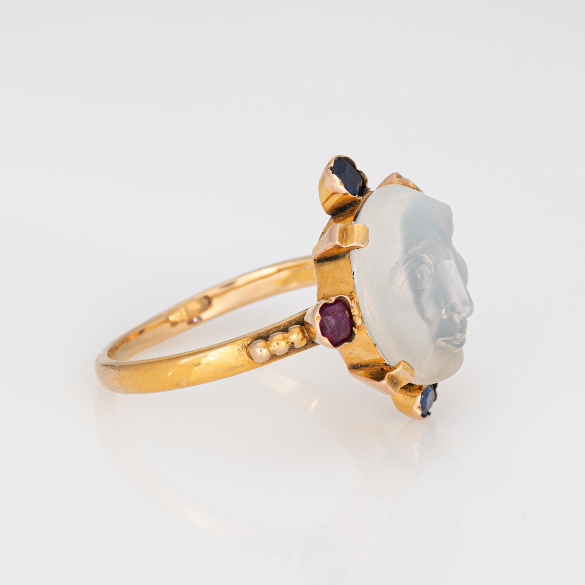 Antike viktorianische Mann im Mond Mondstein Edelstein Ring 14k Gelbgold 6,75 (Rundschliff) im Angebot