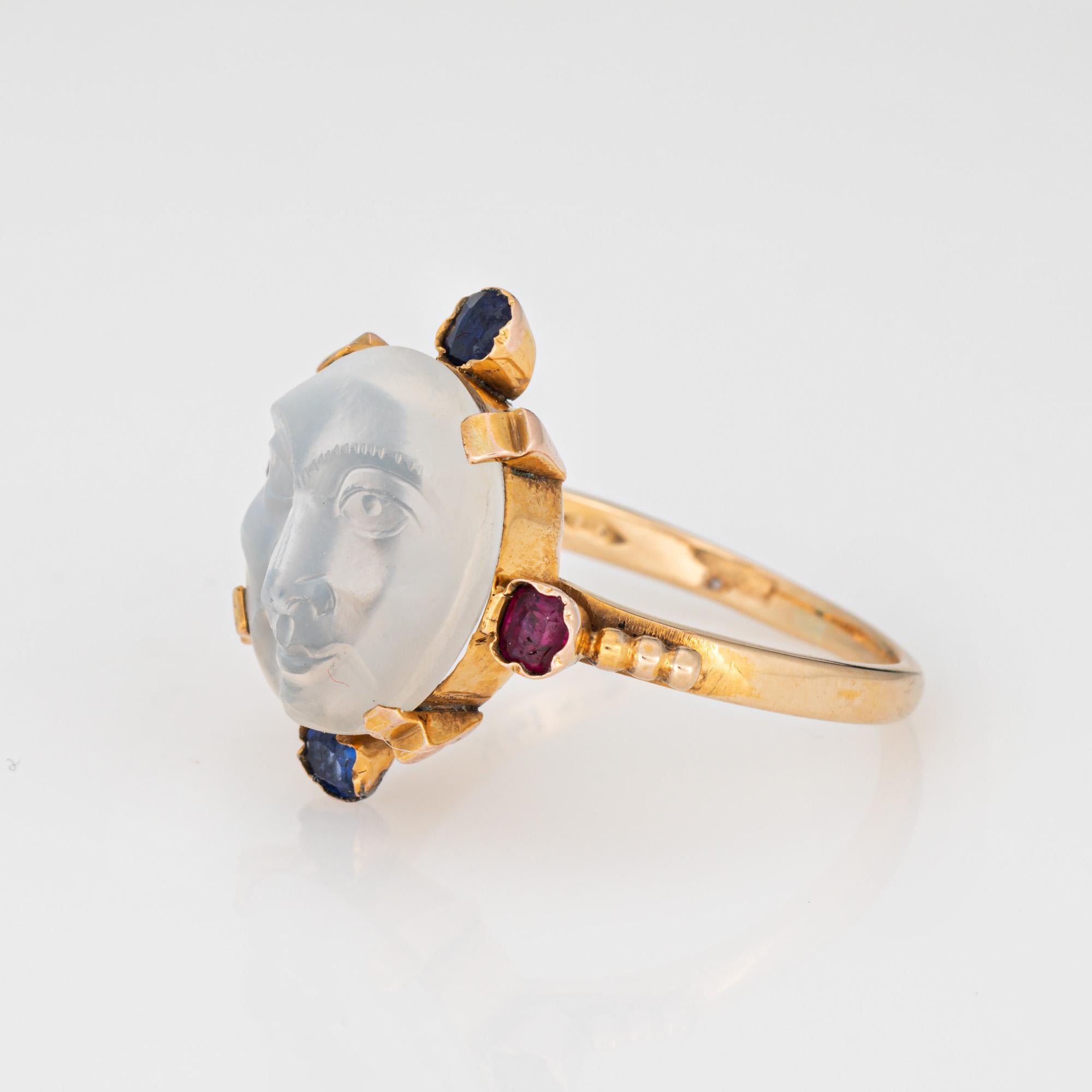 Antike viktorianische Mann im Mond Mondstein Edelstein Ring 14k Gelbgold 6,75 im Zustand „Gut“ im Angebot in Torrance, CA