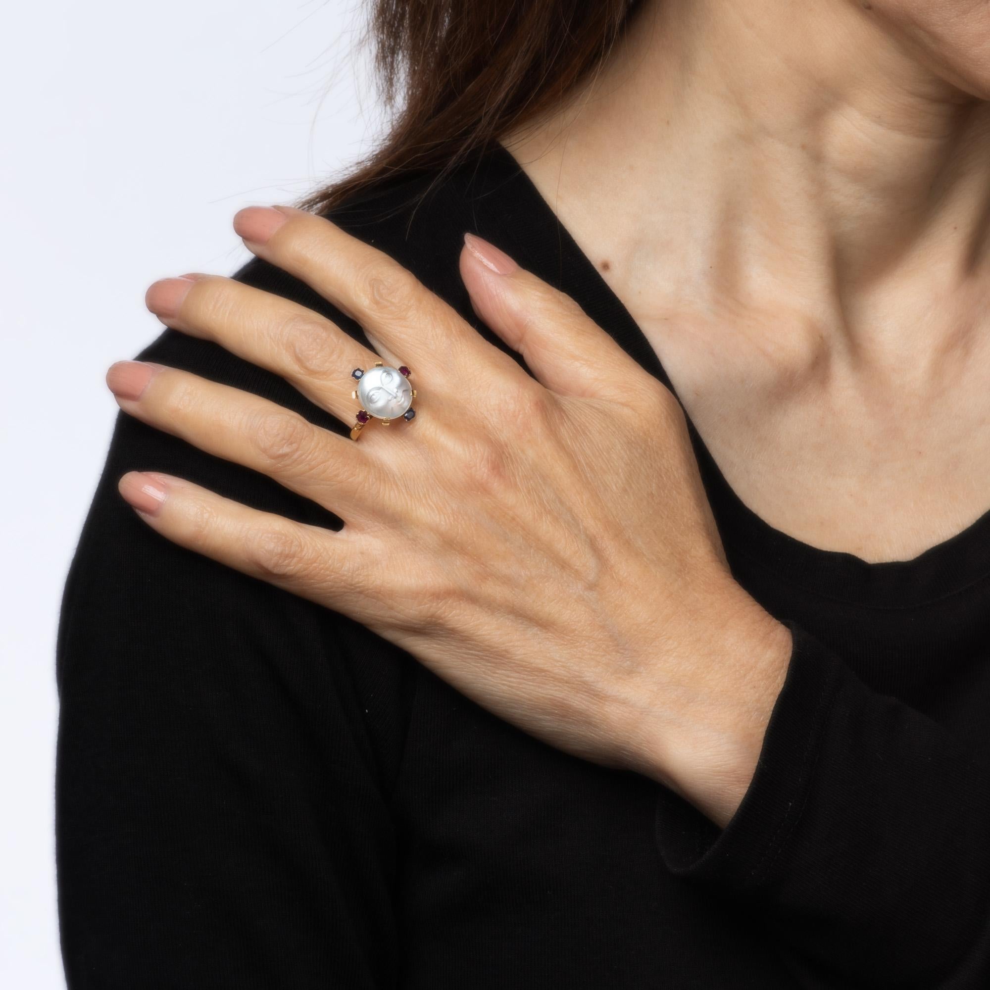 Antike viktorianische Mann im Mond Mondstein Edelstein Ring 14k Gelbgold 6,75 im Angebot 1