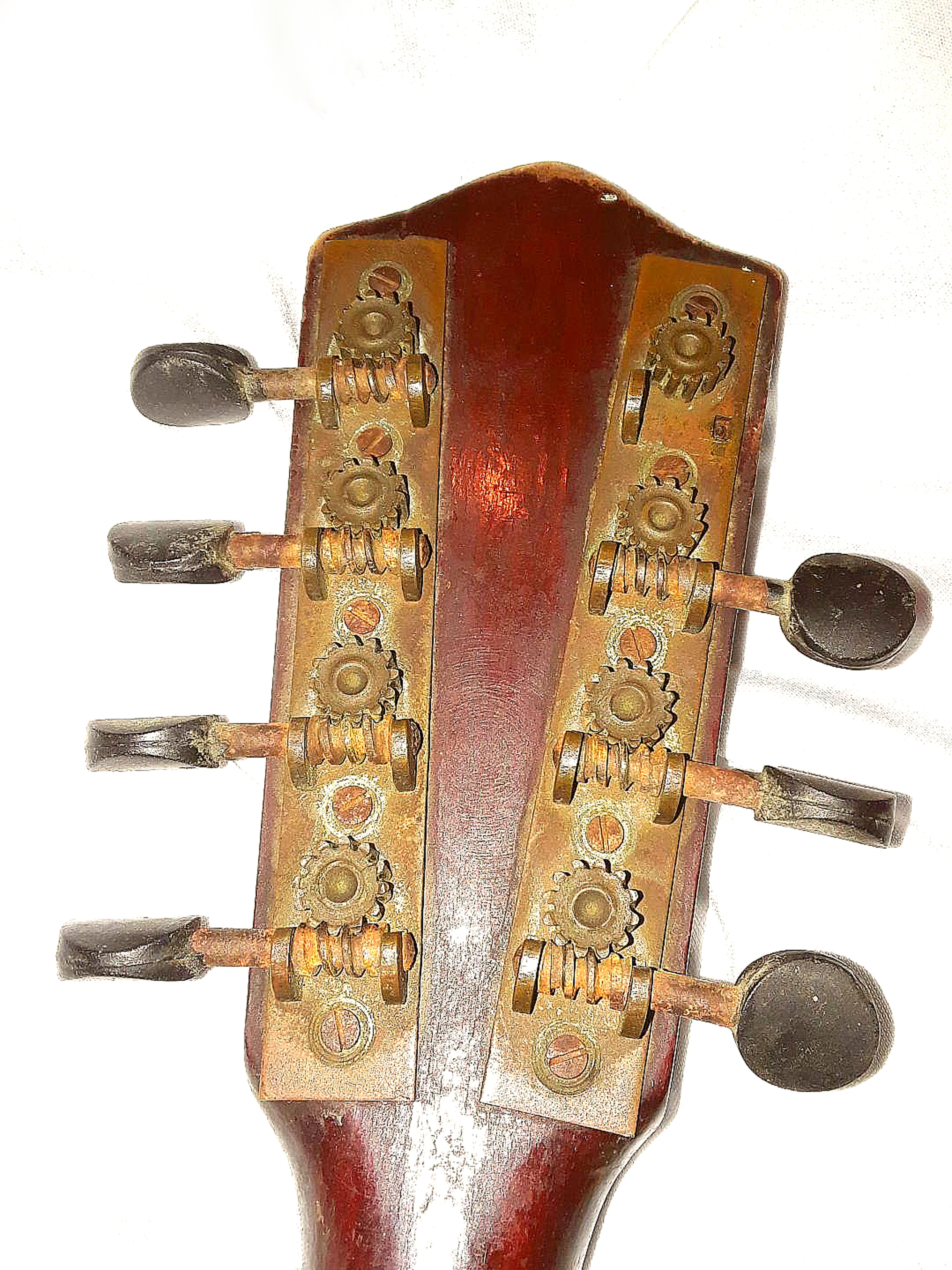Metal Antique Victorian Mandolin with String Inlay, Tortoise Pick Guard