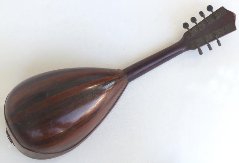 Antique Victorian Mandolin with String Inlay, Tortoise Pick Guard For