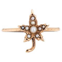 Antique Victorian Maple Leaf Ring 10k Yellow Gold Seed Pearls Sz 5.75 Jewelry
