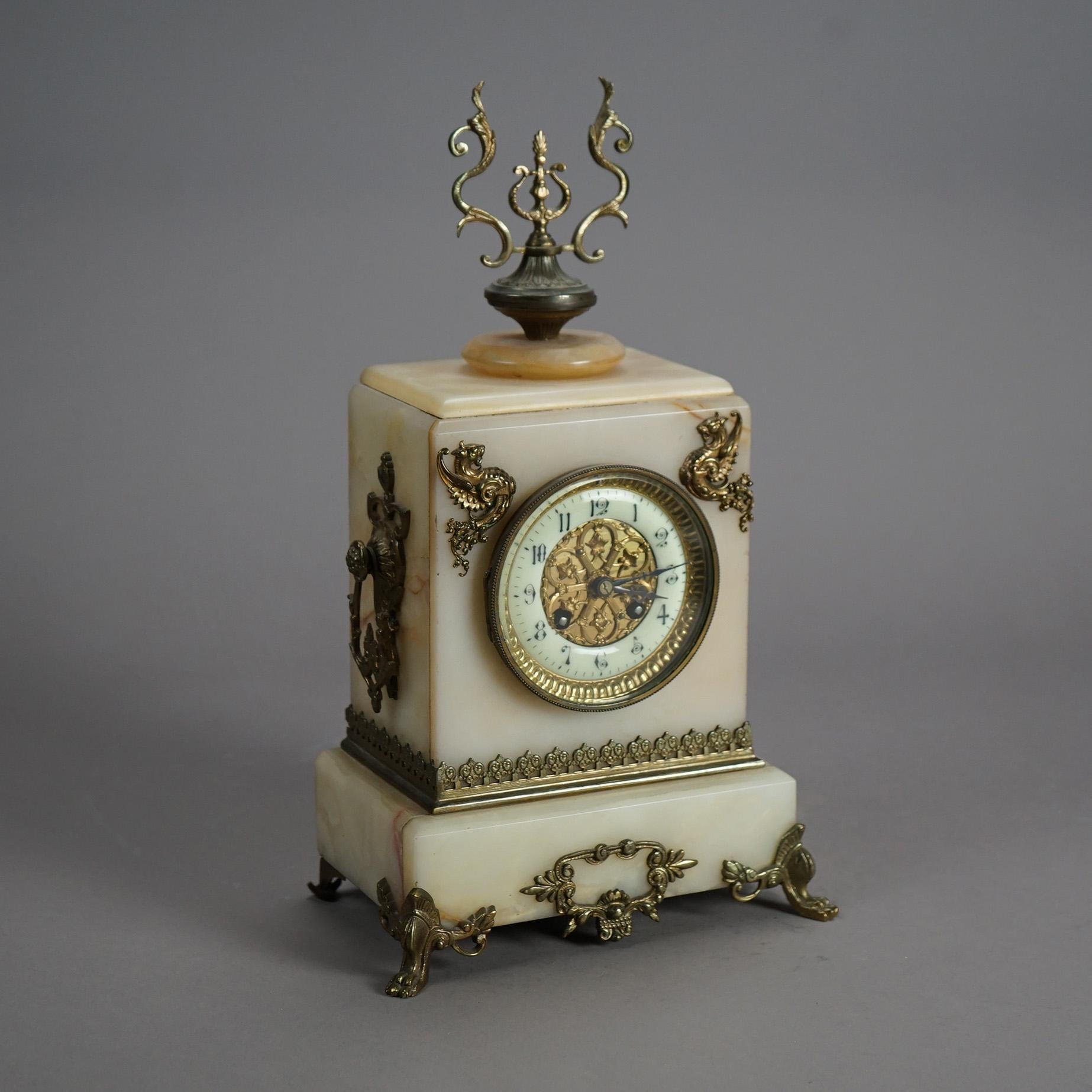 Cast Antique Victorian Marble & Bronze Carriage Clock C1880