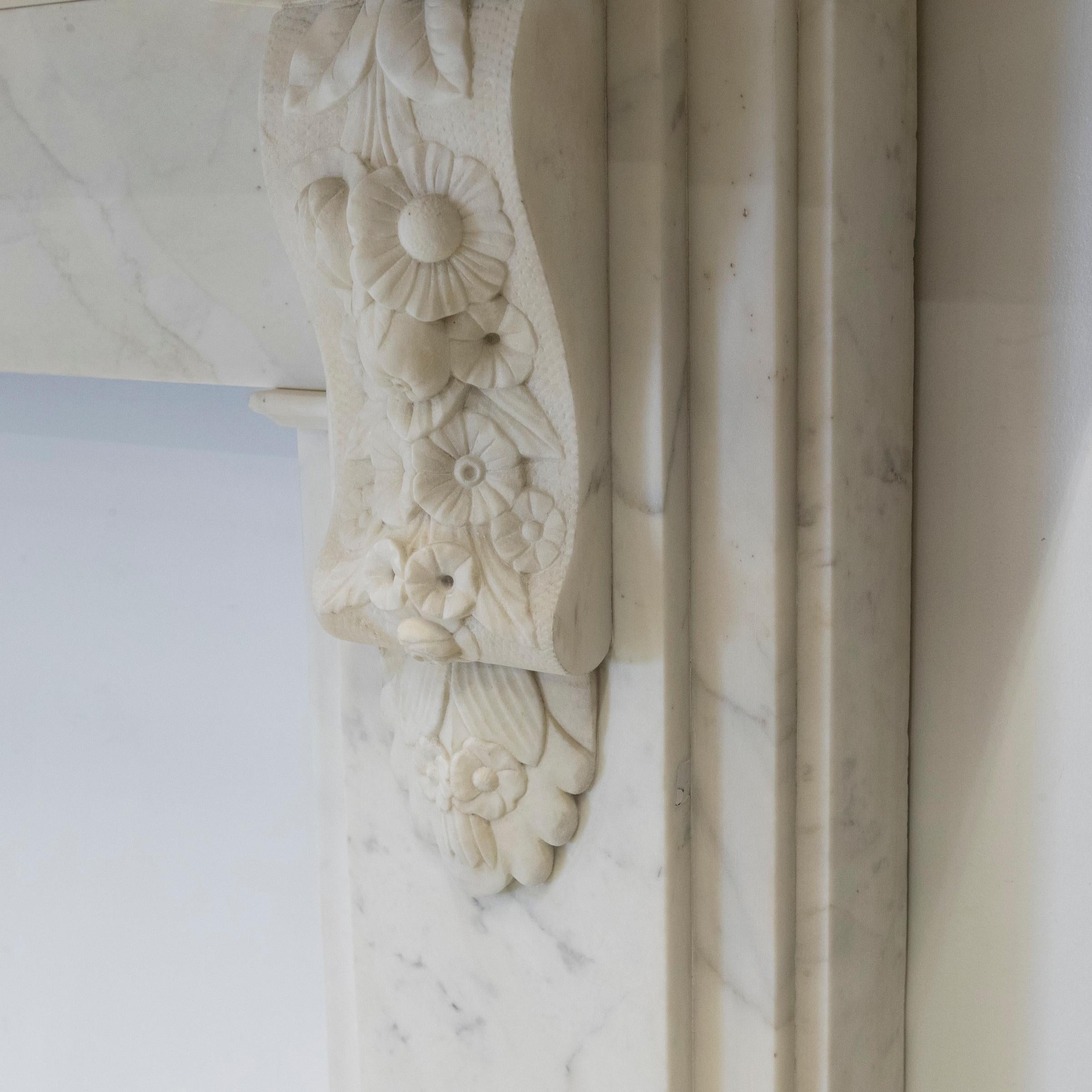 Hand-Carved Antique Victorian Marble Surround with Ornate Carved Corbels For Sale