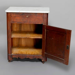 Antique Victorian Marble Top Burl Walnut Half-Commode Cabinet, 19th Century