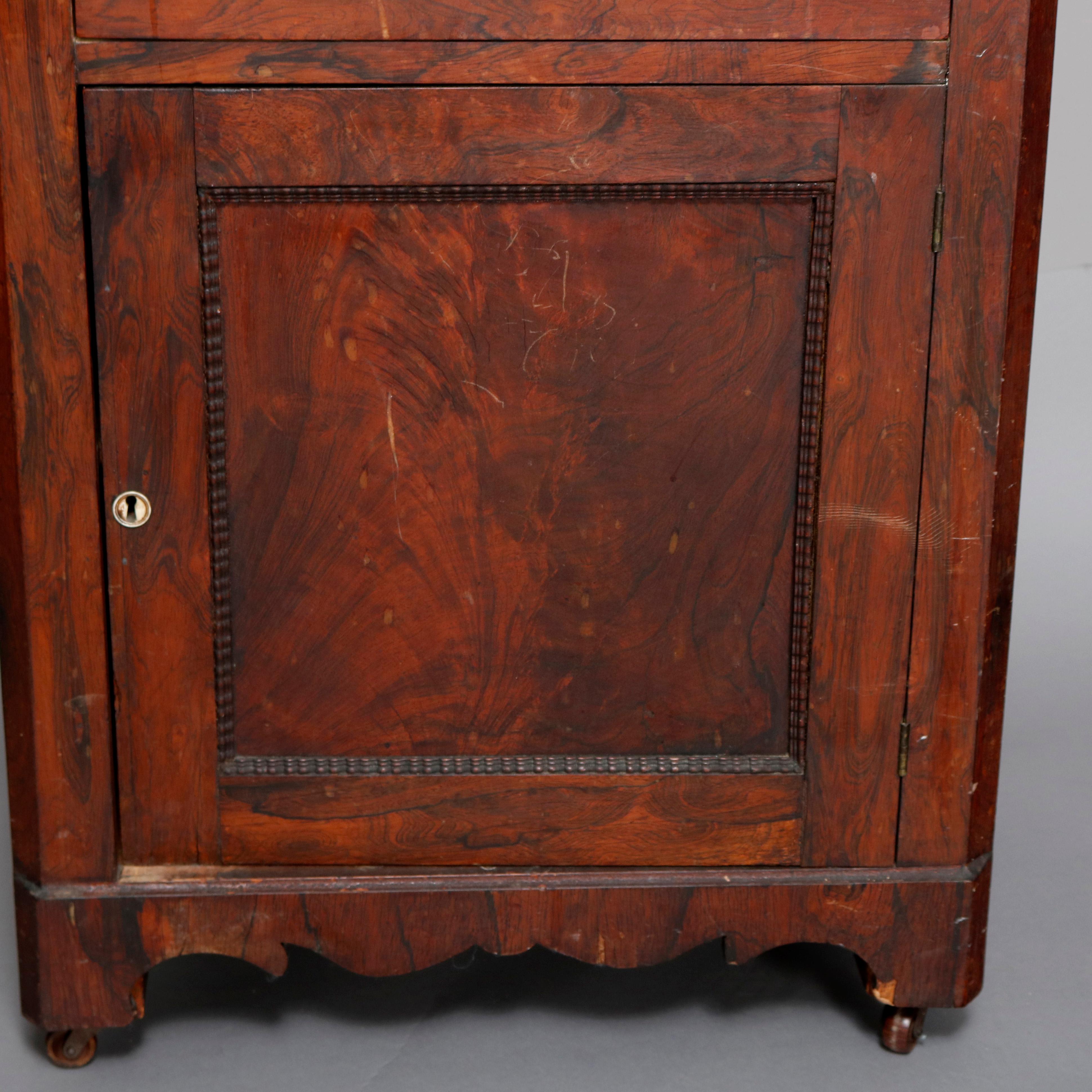 American Antique Victorian Marble Top Burl Walnut Half-Commode Cabinet, 19th Century