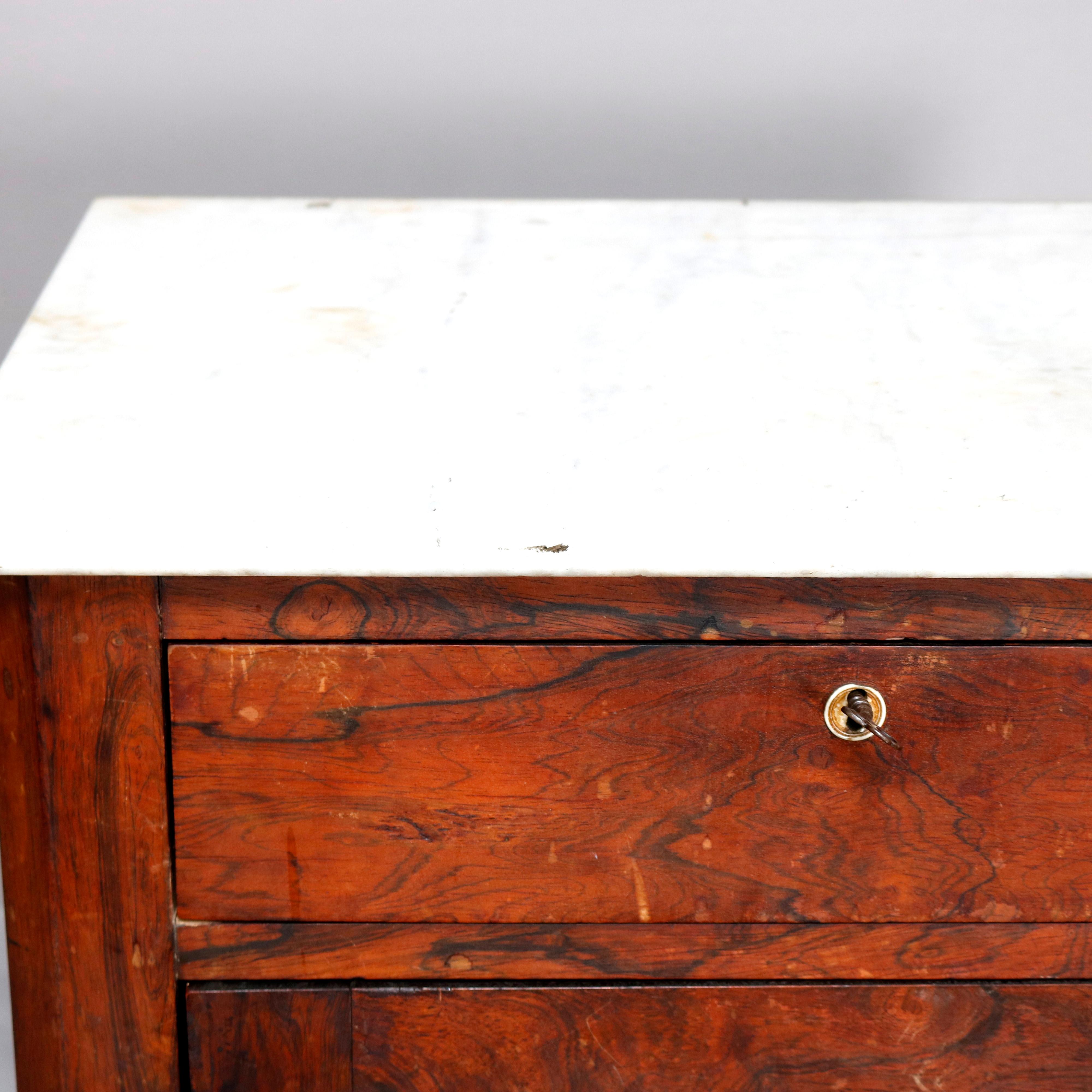 Antique Victorian Marble Top Burl Walnut Half-Commode Cabinet, 19th Century In Good Condition In Big Flats, NY