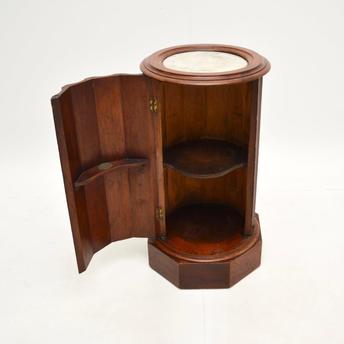 Early Victorian Antique Victorian Marble Top Cylinder Pedestal Cabinet For Sale