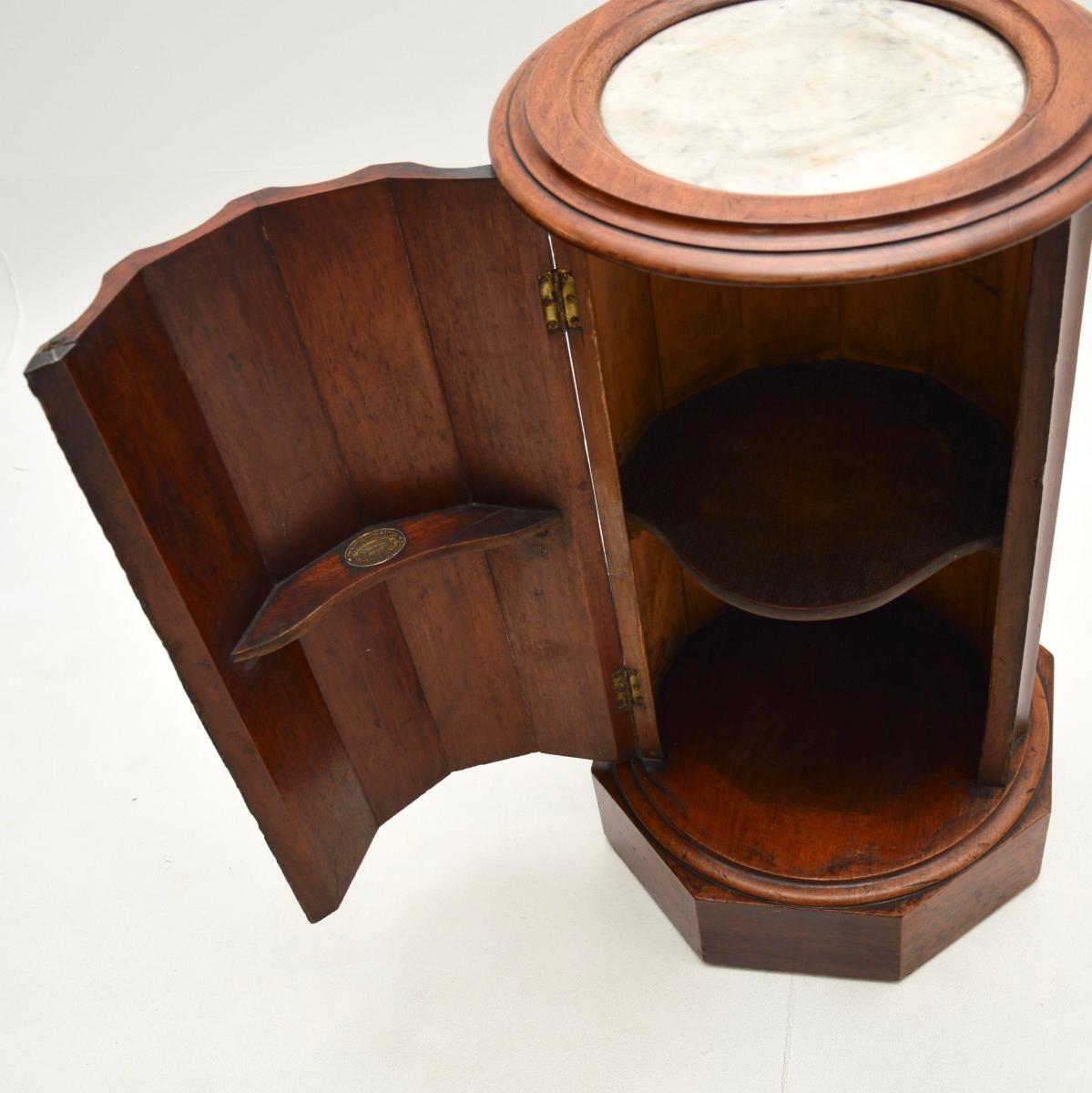 British Antique Victorian Marble Top Cylinder Pedestal Cabinet For Sale