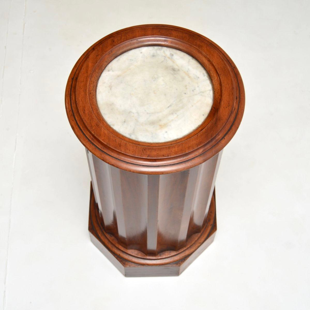 Mid-19th Century Antique Victorian Marble Top Cylinder Pedestal Cabinet For Sale