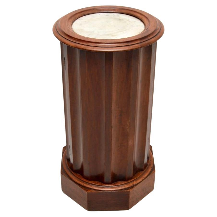 Antique Victorien Marble Top Cylinder Pedestal Cabinet