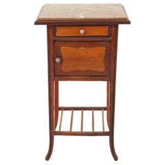 Antique Victorian Marble Top Pitch Pine Nightstand Bedside, Scotland 1880, H56