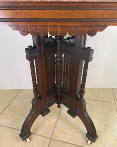 Antique Victorian Marble Top Walnut Center Table with Ebonized Base, circa 1870