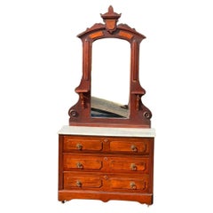 Antique Victorien Marble Top Walnut Chest with Mirror (Coffre en noyer avec miroir)