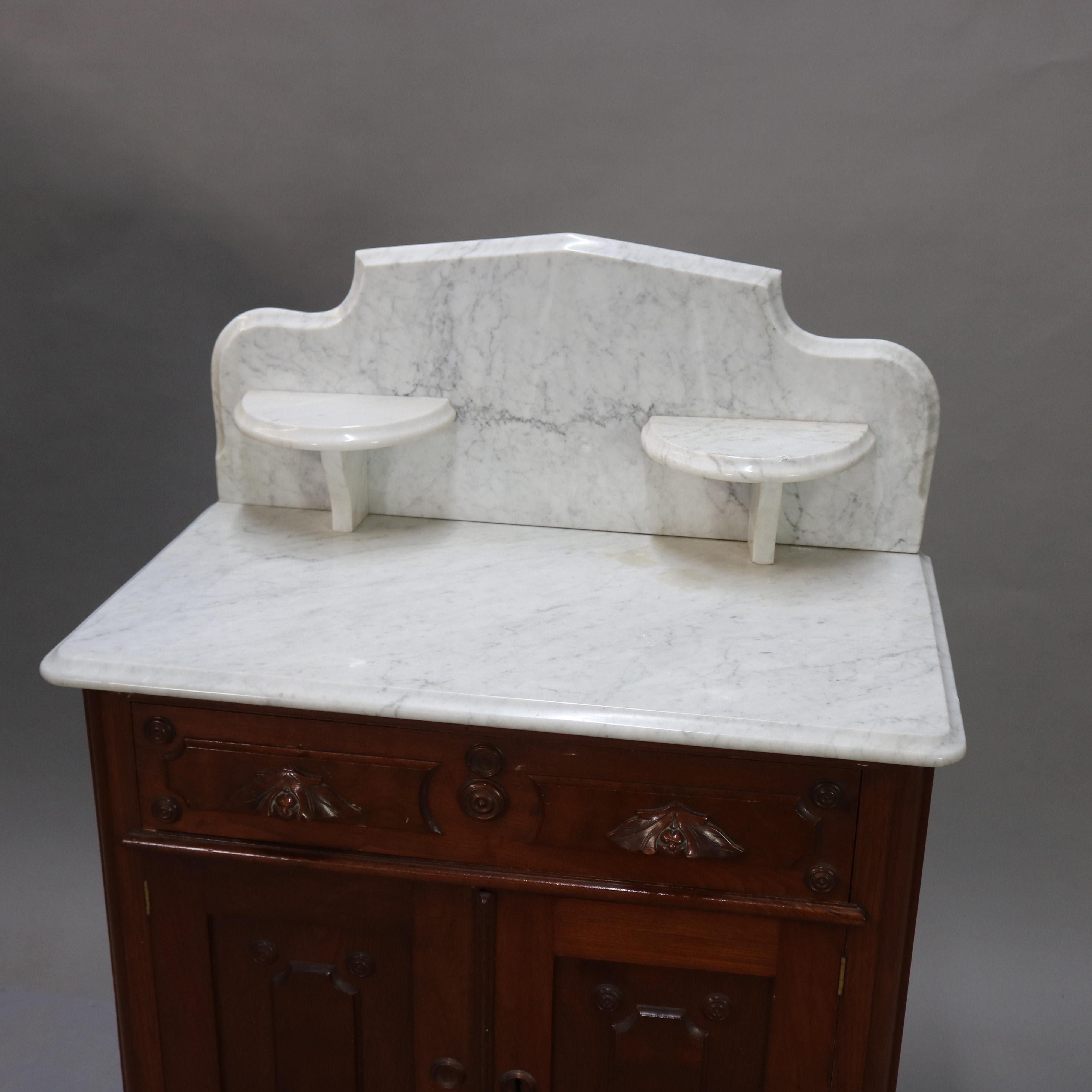 Antique Victorian Marble-Top Walnut Commode Washstand, circa 1890 3