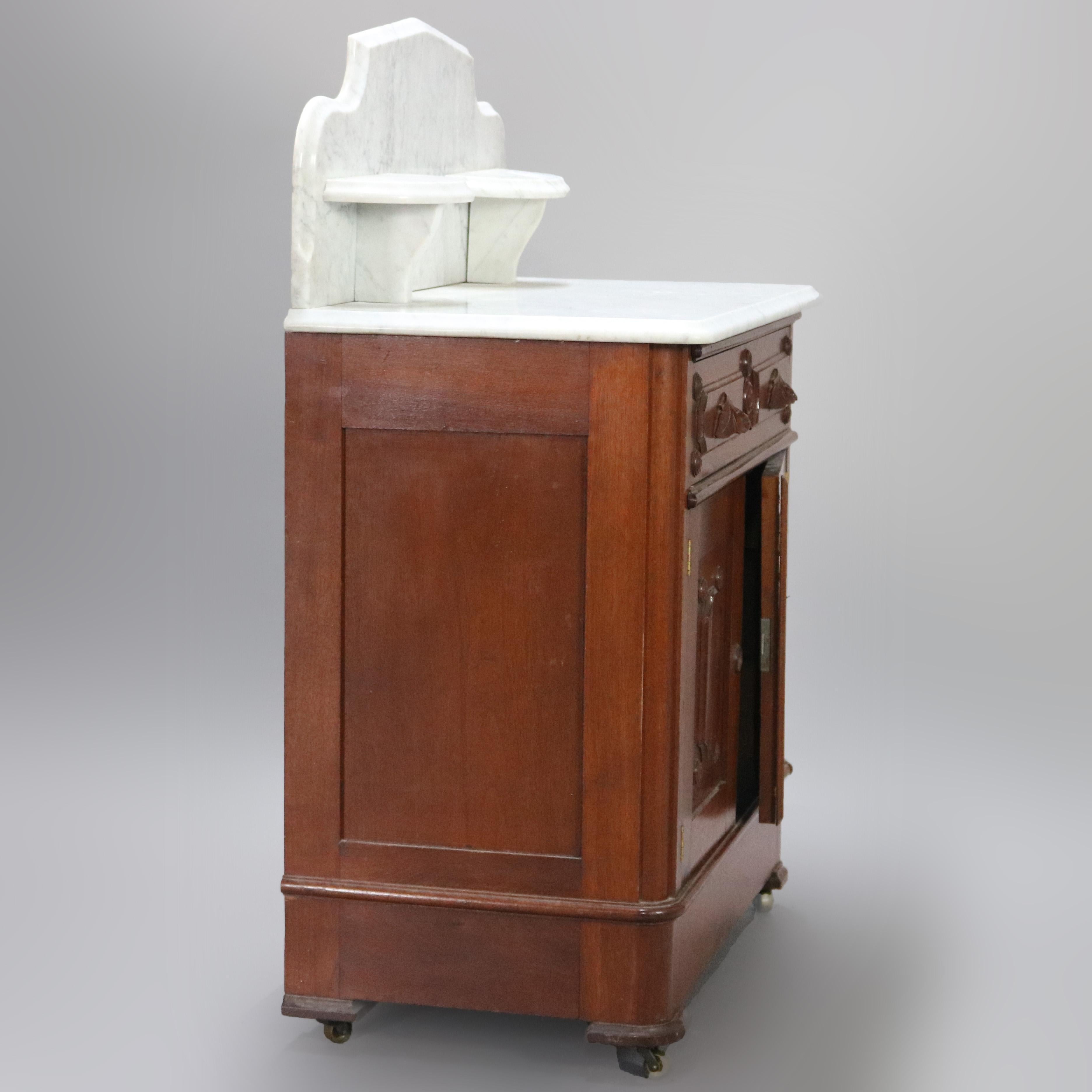 Antique Victorian Marble-Top Walnut Commode Washstand, circa 1890 6
