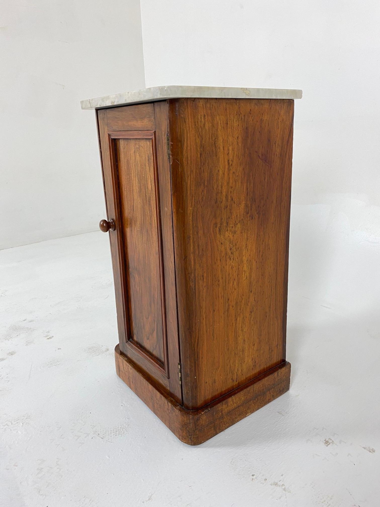 19th Century Antique Victorian Marble Top Walnut Nightstand, Bed Table, Scotland 1870, B652