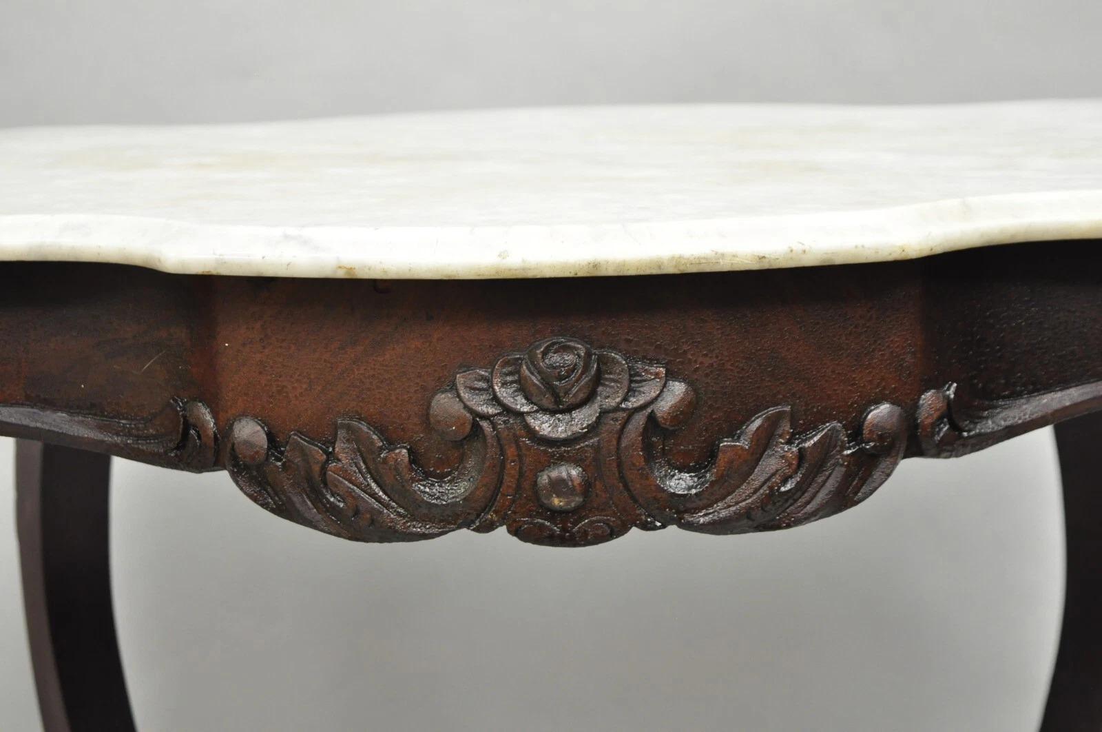 Antique Victorian Marble Turtle Top Mahogany Wood Parlor Center Table For Sale 7