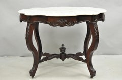 Antique Victorian Marble Turtle Top Mahogany Wood Parlor Center Table