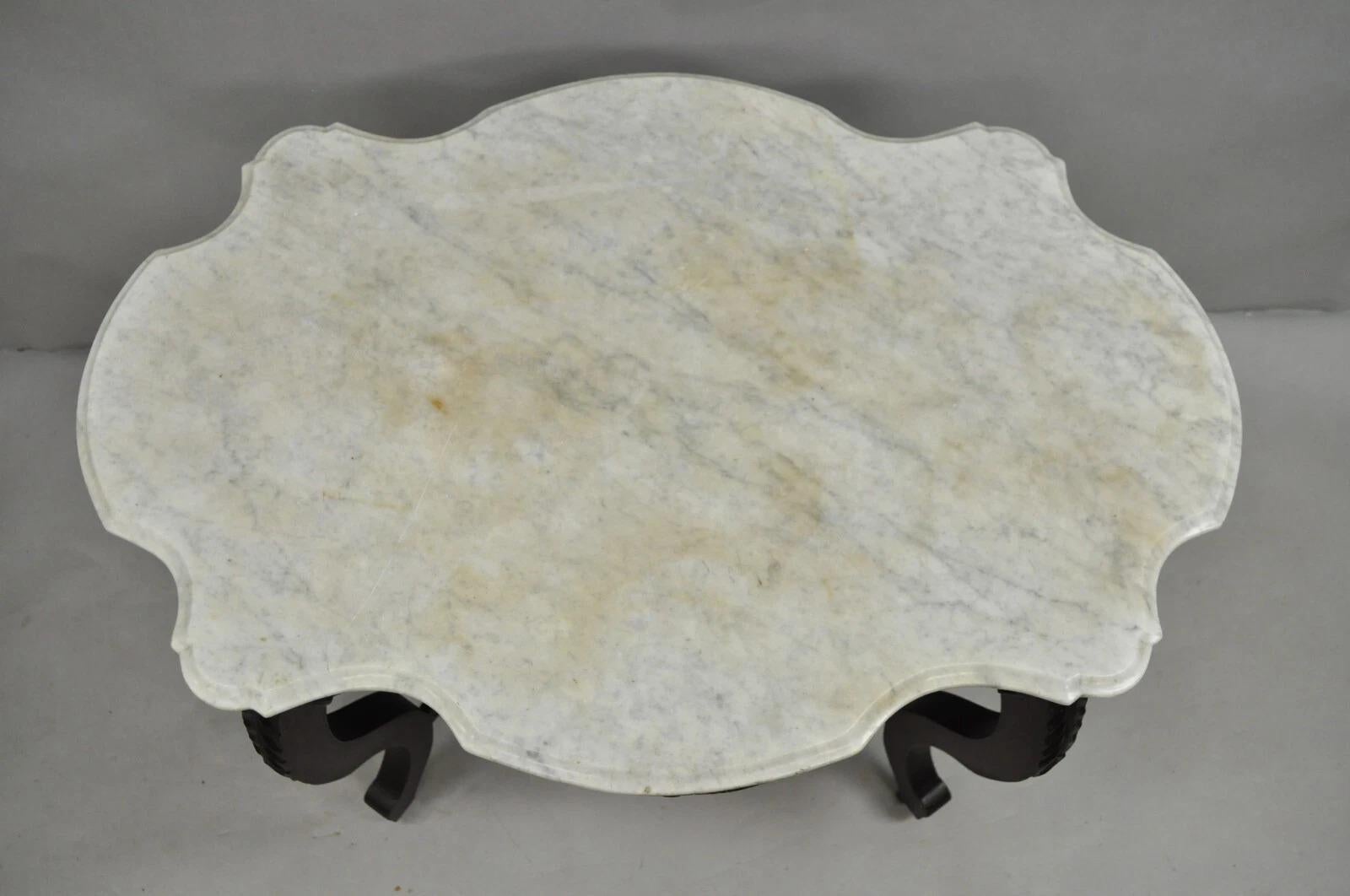 Unknown Antique Victorian Marble Turtle Top Mahogany Wood Parlor Center Table For Sale