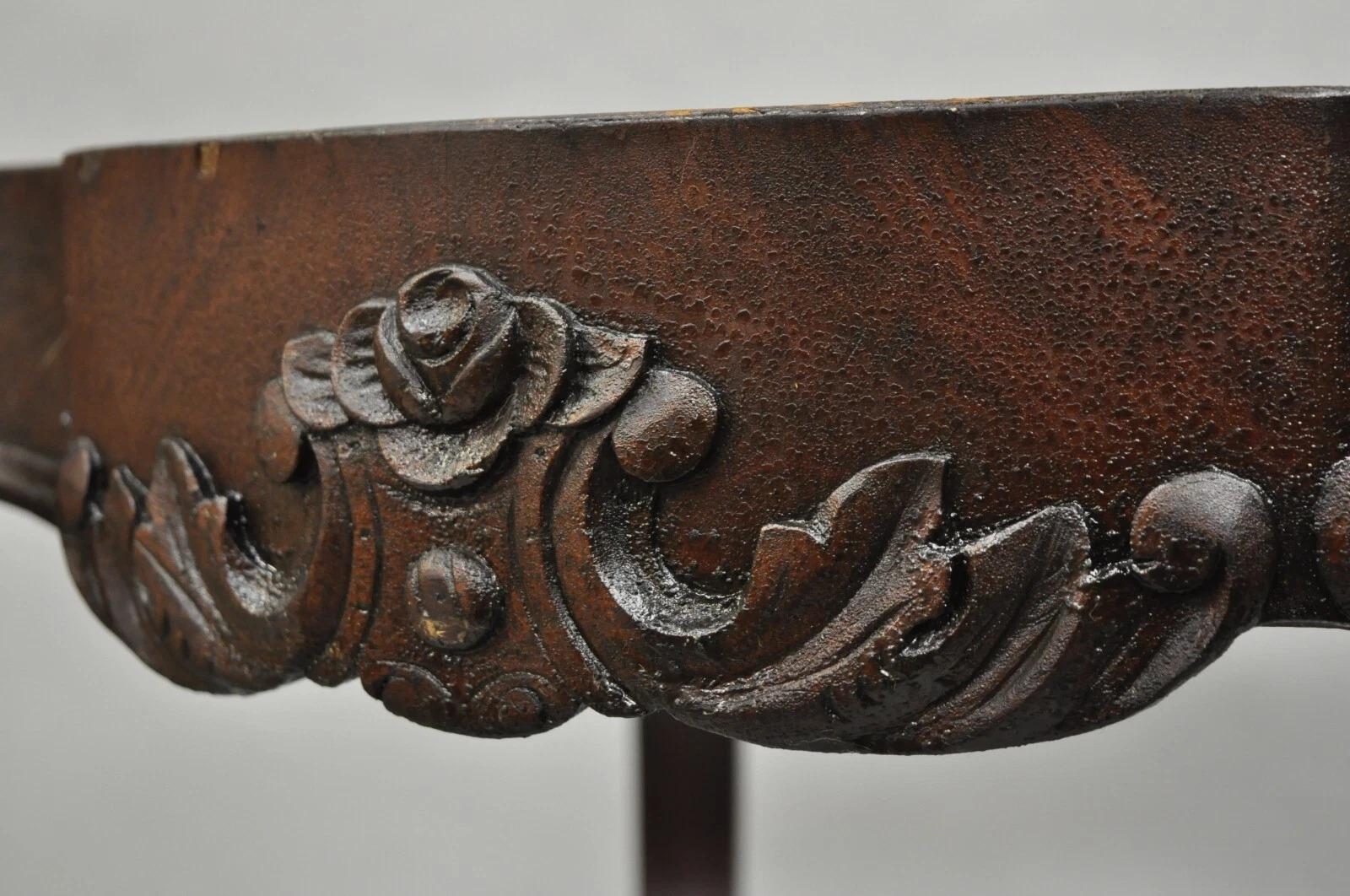 Antique Victorian Marble Turtle Top Mahogany Wood Parlor Center Table For Sale 4