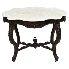 Antique Victorian Marble Turtle Top Mahogany Wood Parlor Center Table