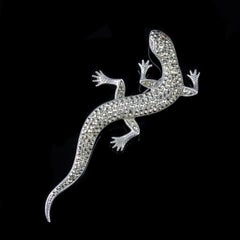 Antique Victorian Marcasite Garnet Lizard Brooch Sterling Silver, circa 1900