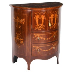 Antique Victorian Marquetry Demi Lune Cabinet 19th Century