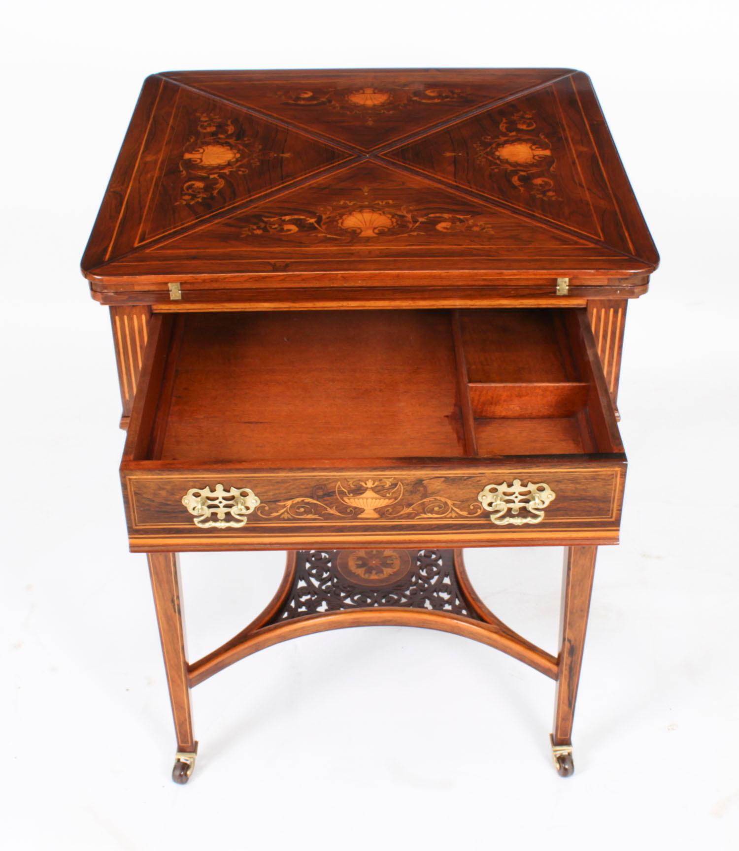 Antiker viktorianischer Kartentisch mit Intarsien aus dem 19. Jahrhundert im Angebot 7