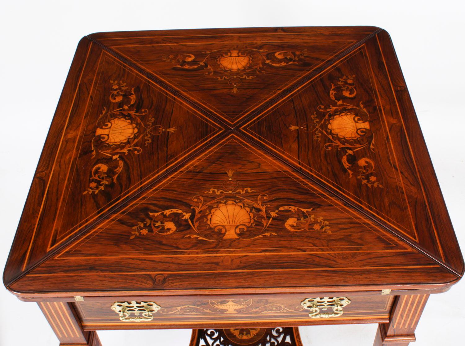 Antiker viktorianischer Kartentisch mit Intarsien aus dem 19. Jahrhundert (Englisch) im Angebot